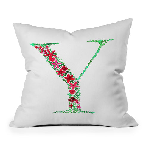 Amy Sia Floral Monogram Letter Y Outdoor Throw Pillow