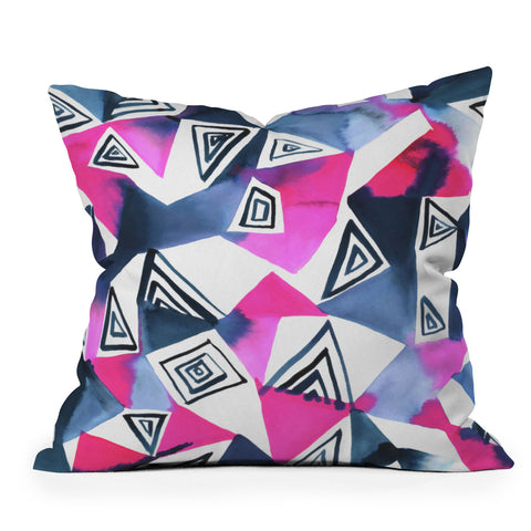 Amy Sia Geo Triangle Pink Navy Outdoor Throw Pillow
