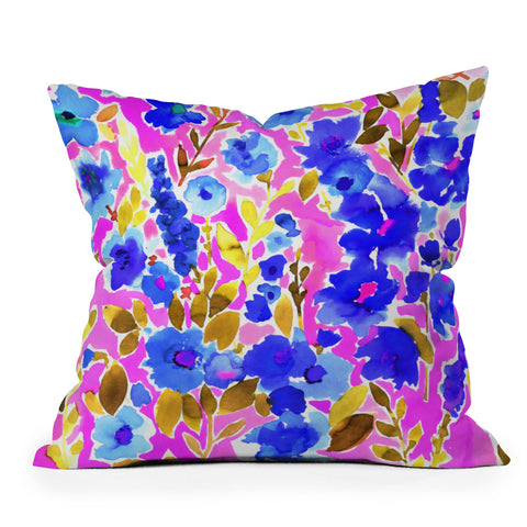 Amy Sia Isla Floral Pink Blue Outdoor Throw Pillow