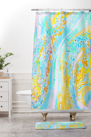 Amy Sia Marble Aqua Shower Curtain And Mat