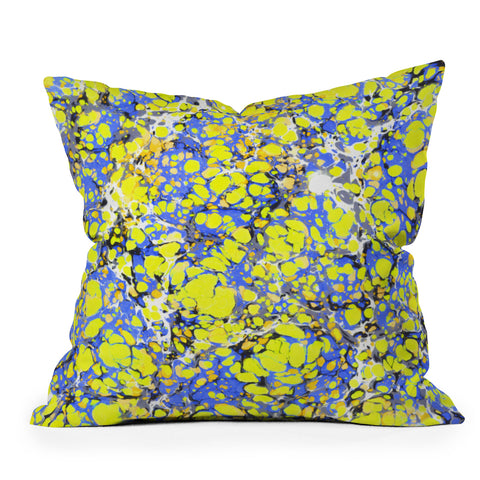 Amy Sia Marble Bubble Blue Yellow Outdoor Throw Pillow