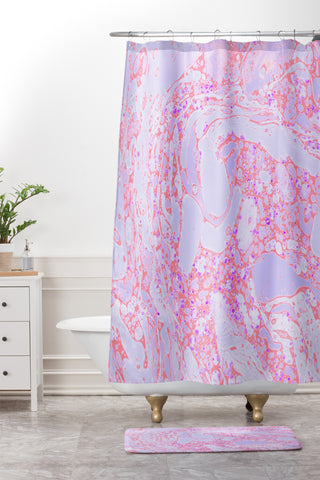 Amy Sia Marble Coral Pink Shower Curtain And Mat