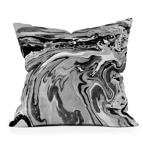 Amy Sia Marble Monochrome Black Outdoor Throw Pillow