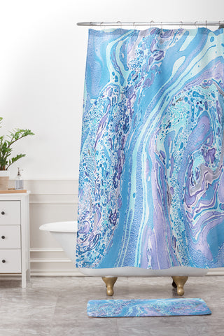 Amy Sia Marble Pale Blue Shower Curtain And Mat