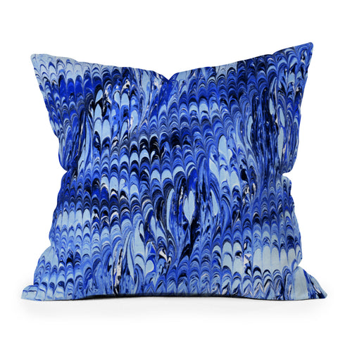 Amy Sia Marble Wave Blue Outdoor Throw Pillow