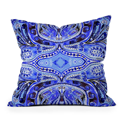 Amy Sia Paisley Deep Blue Outdoor Throw Pillow