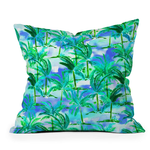 Amy Sia Palm Tree Blue Green Outdoor Throw Pillow