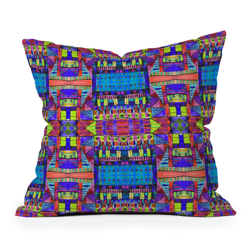 Amy Sia Tribal Patchwork 2 Blue Outdoor Throw Pillow