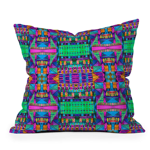 Amy Sia Tribal Patchwork 2 Pink Outdoor Throw Pillow