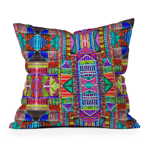 Amy Sia Tribal Patchwork Red Outdoor Throw Pillow
