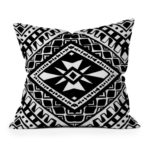 Amy Sia Tribe Black and White 1 Outdoor Throw Pillow