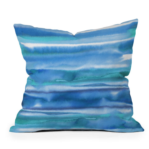Amy Sia Watercolor Stripe Blue Outdoor Throw Pillow