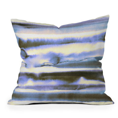 Amy Sia Watercolor Stripe Deep Blue Outdoor Throw Pillow