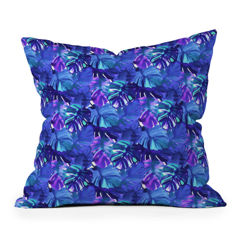 Amy Sia Welcome to the Jungle Palm Blue Outdoor Throw Pillow