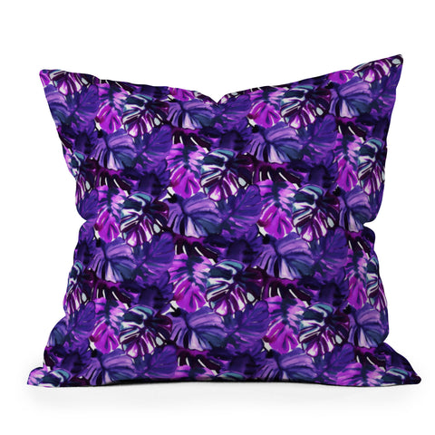 Amy Sia Welcome to the Jungle Palm Purple Outdoor Throw Pillow