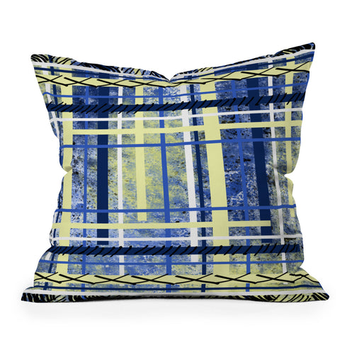 Amy Smith blue and yellow obsession Outdoor Throw Pillow