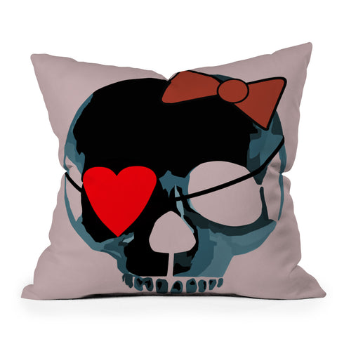 Amy Smith Blue Skull with Bow Outdoor Throw Pillow