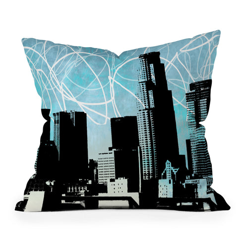 Amy Smith LA skyline blue Outdoor Throw Pillow