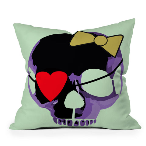 Amy Smith Purple Skull With Bow Outdoor Throw Pillow