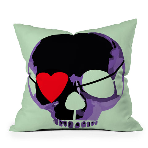 Amy Smith Purple Skull With Heart Eyepatch Outdoor Throw Pillow