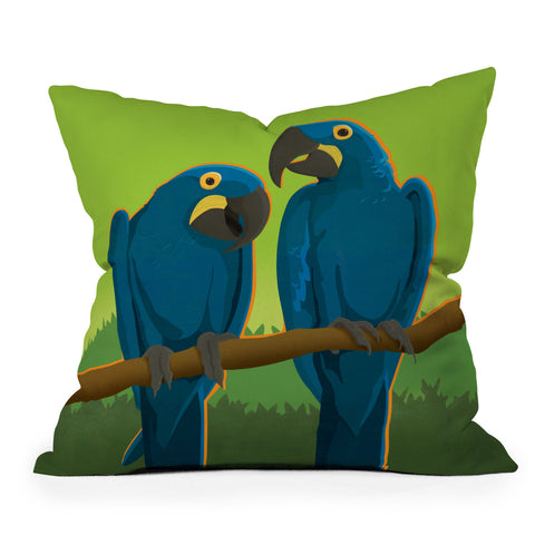 Anderson Design Group Blue Maccaw Parrots Outdoor Throw Pillow