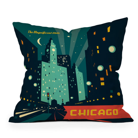 Anderson Design Group Chicago Mag Mile Outdoor Throw Pillow