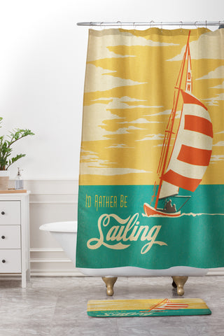 Anderson Design Group I Would Rather Be Sailing Shower Curtain And Mat