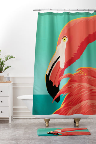 Anderson Design Group Tropical Flamingo Shower Curtain And Mat