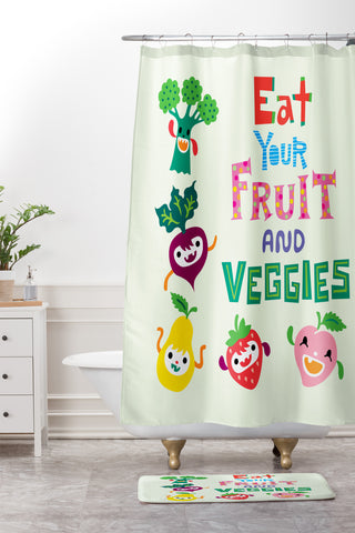 Andi Bird Eat Your Fruit and Veggies Shower Curtain And Mat