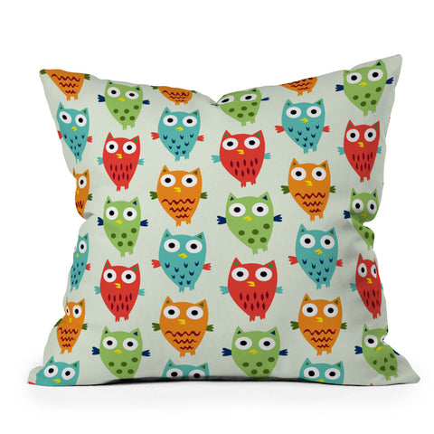 Andi Bird Owl Fun Outdoor Throw Pillow