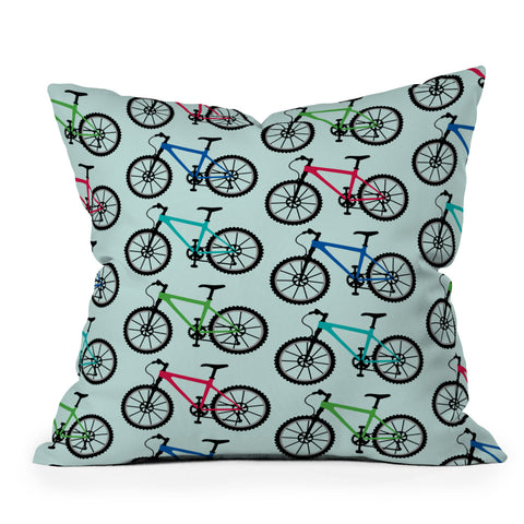 Andi Bird Ride A Bike Aqua Outdoor Throw Pillow