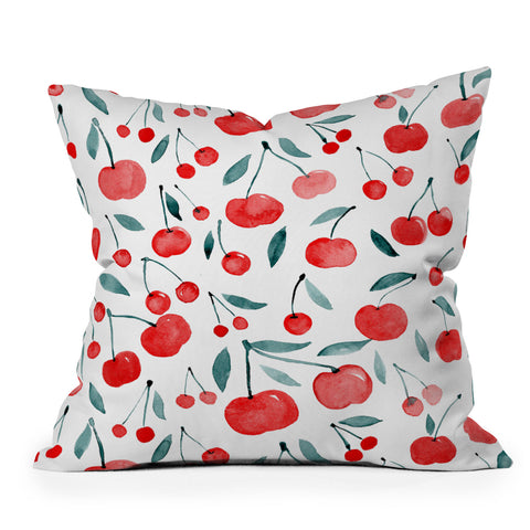 Angela Minca Cherries red and teal Outdoor Throw Pillow