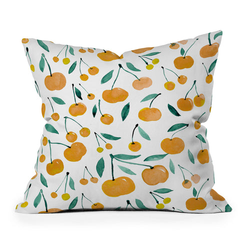 Angela Minca Cherries yellow and green Outdoor Throw Pillow