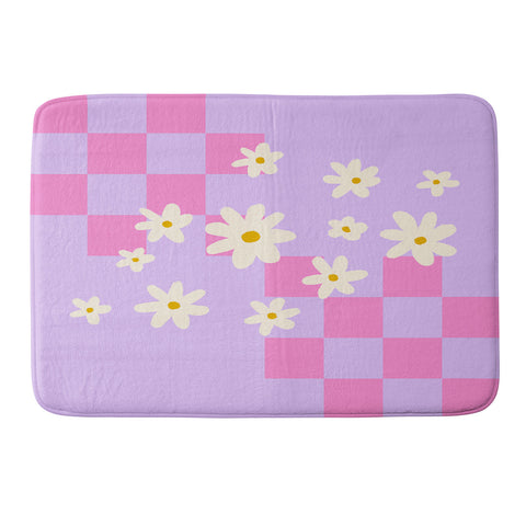 Angela Minca Daisies and grids pink Memory Foam Bath Mat