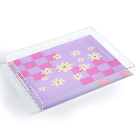 Angela Minca Daisies and grids pink Acrylic Tray