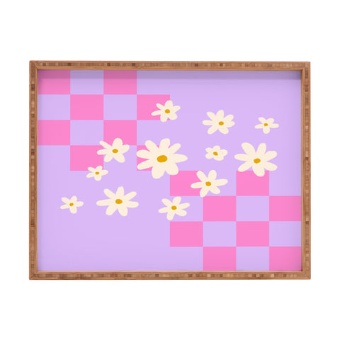 Angela Minca Daisies and grids pink Rectangular Tray