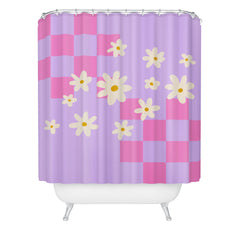 Angela Minca Daisies and grids pink Shower Curtain