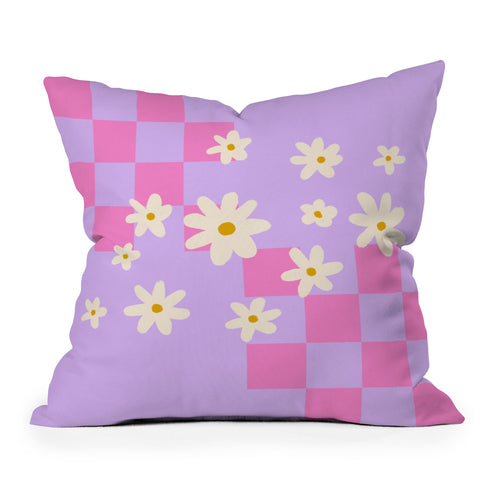 Angela Minca Daisies and grids pink Outdoor Throw Pillow