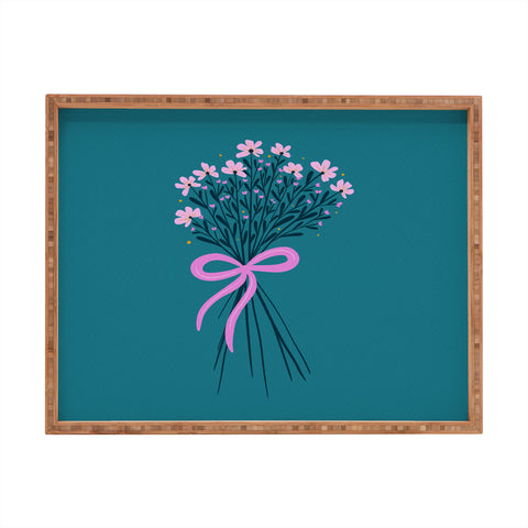 Angela Minca Floral bouquet with a bow Rectangular Tray