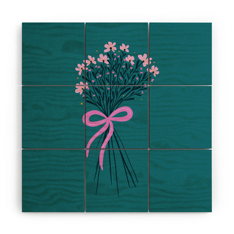 Angela Minca Floral bouquet with a bow Wood Wall Mural