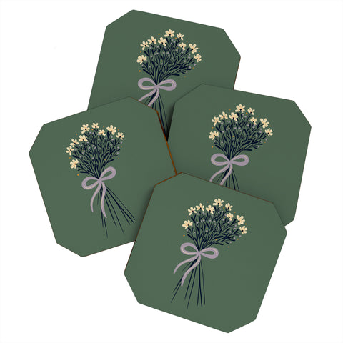 Angela Minca Floral bouquet with bow green Coaster Set