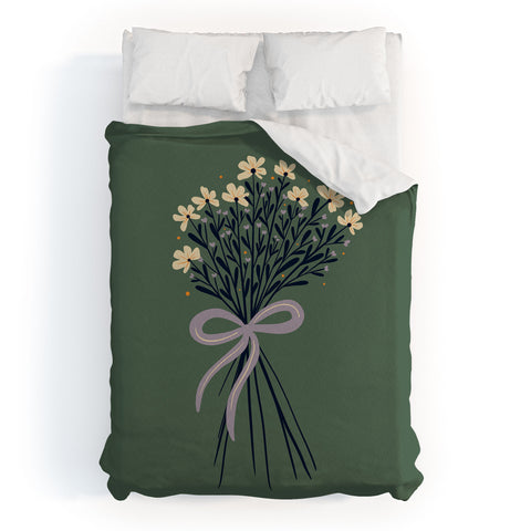 Angela Minca Floral bouquet with bow green Duvet Cover