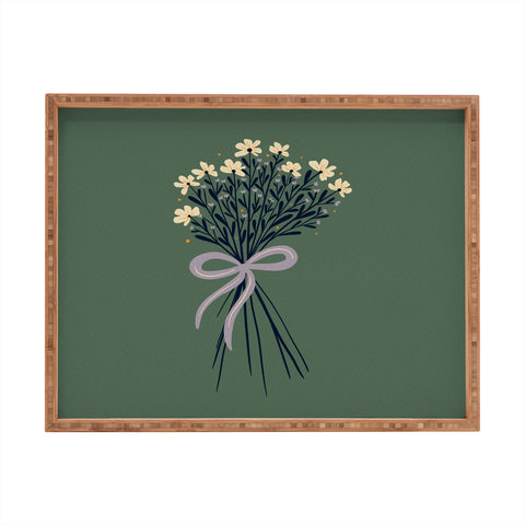 Angela Minca Floral bouquet with bow green Rectangular Tray