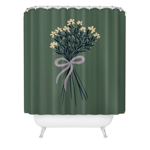 Angela Minca Floral bouquet with bow green Shower Curtain