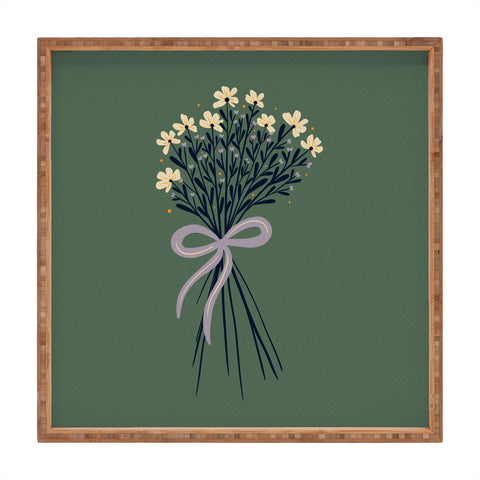 Angela Minca Floral bouquet with bow green Square Tray