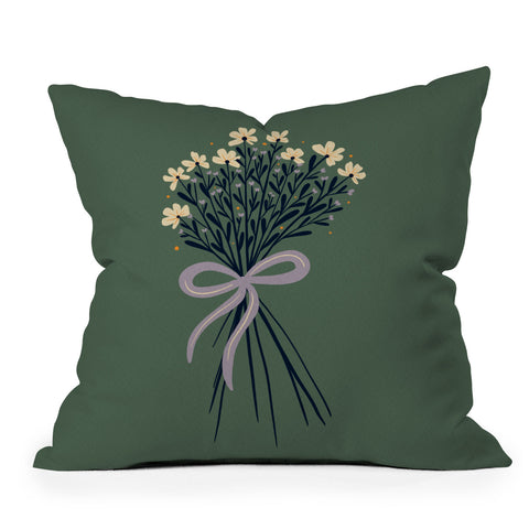 Angela Minca Floral bouquet with bow green Throw Pillow