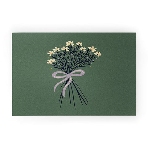 Angela Minca Floral bouquet with bow green Welcome Mat