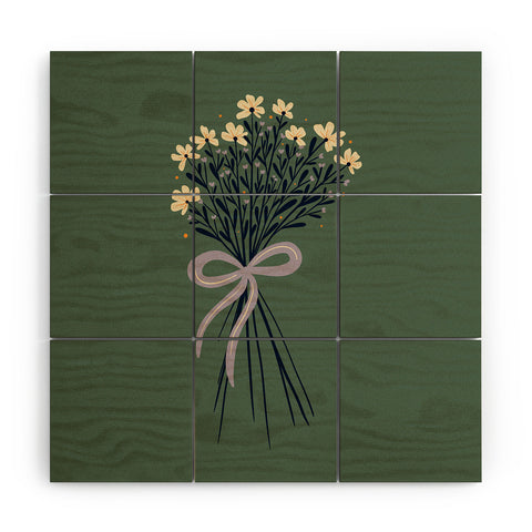 Angela Minca Floral bouquet with bow green Wood Wall Mural