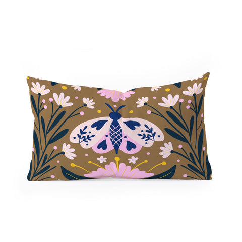 Angela Minca Folk Art Moth Golden Brown Oblong Throw Pillow