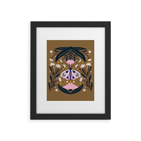 Angela Minca Folk Art Moth Golden Brown Framed Art Print